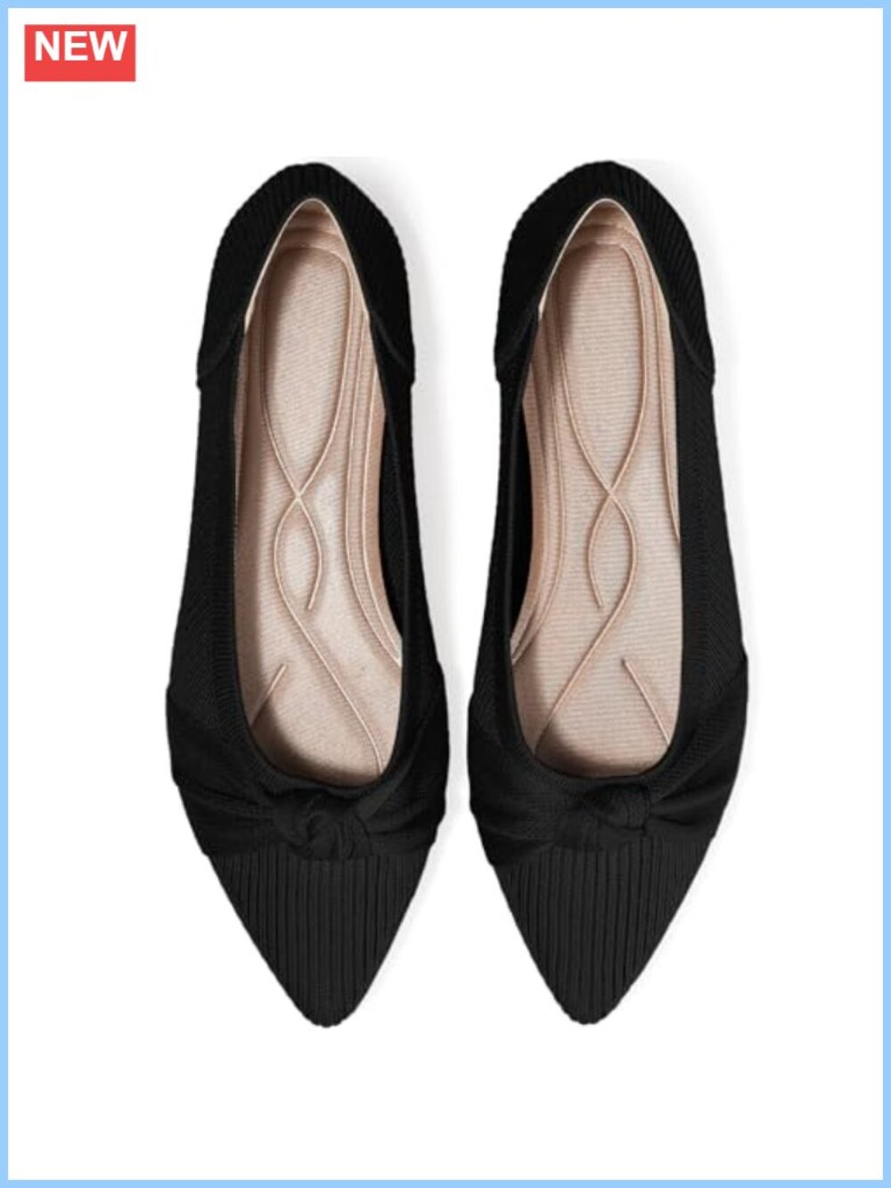 Women's Knit Pointed Toe Ballet Flats Lightweight Pull-On